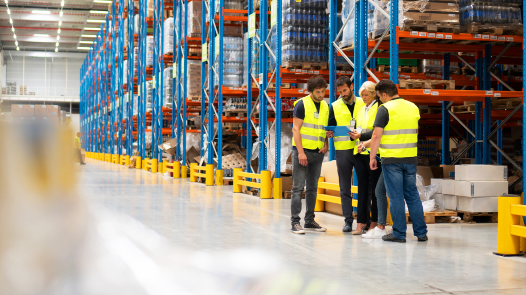 Warehouse operations team reviewing data on tablet using warehouse analytics software instead of traditional business intelligence tools for supply chain decision-making