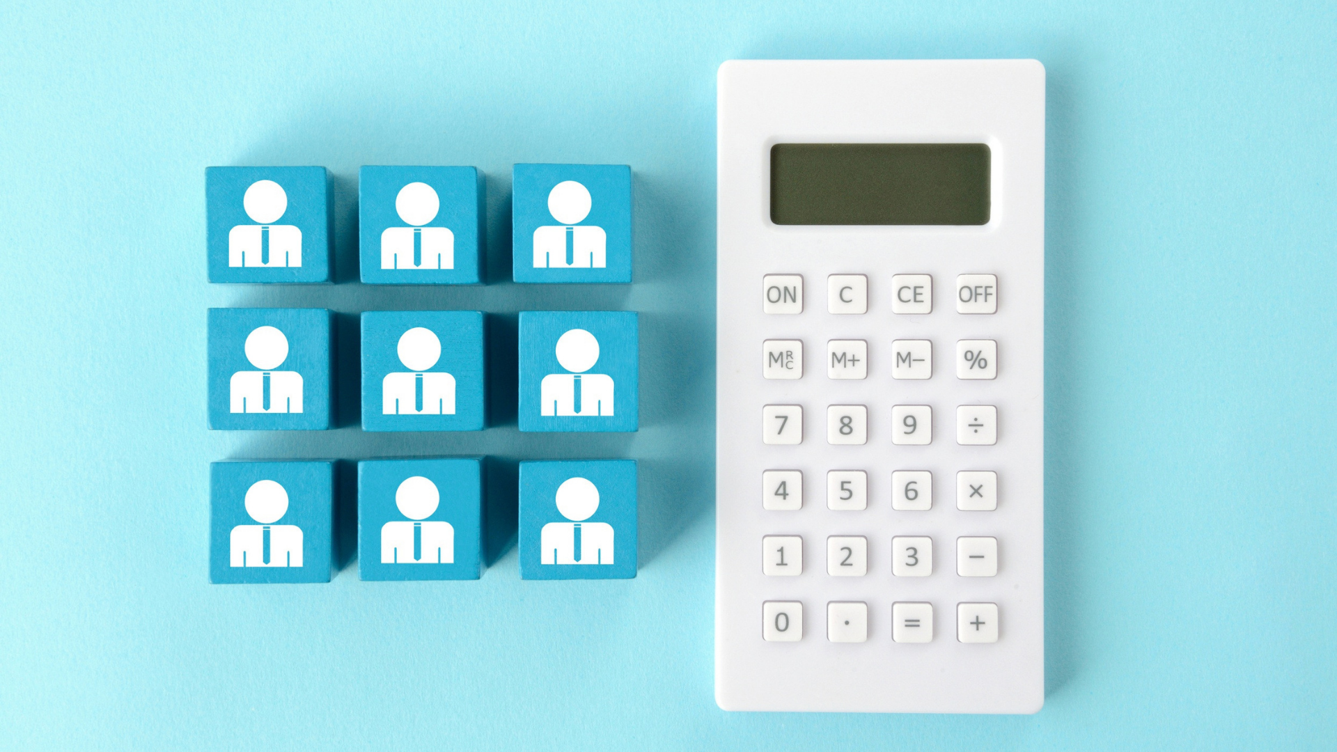 Calculator next to worker icons, representing warehouse labor cost calculations